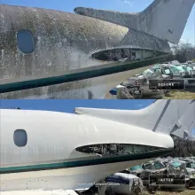 Before and after washing the exterior of a private aircraft in Dallas, TX