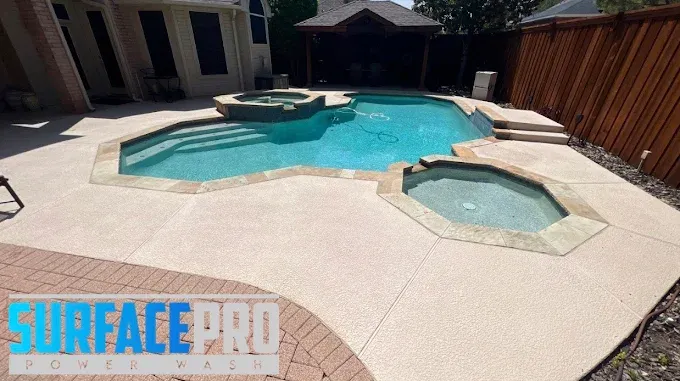 Cleaned pool deck and spa at a home in McKinney, TX