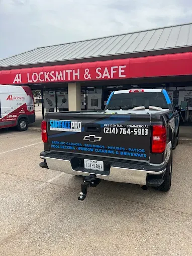 Surface Pro Power Wash service truck at a retail center in Frisco, TX